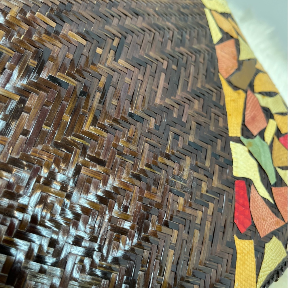 Vintage Woven Straw /Raffia and Snake Skin Zip Top Extra Large Clutch - Picture 14 of 17